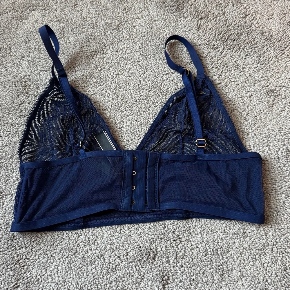 Victoria's Secret Navy Luxe Lingerie Unlined Zebra Lace Triangle Bralette SIZE S - Picture 5 of 5